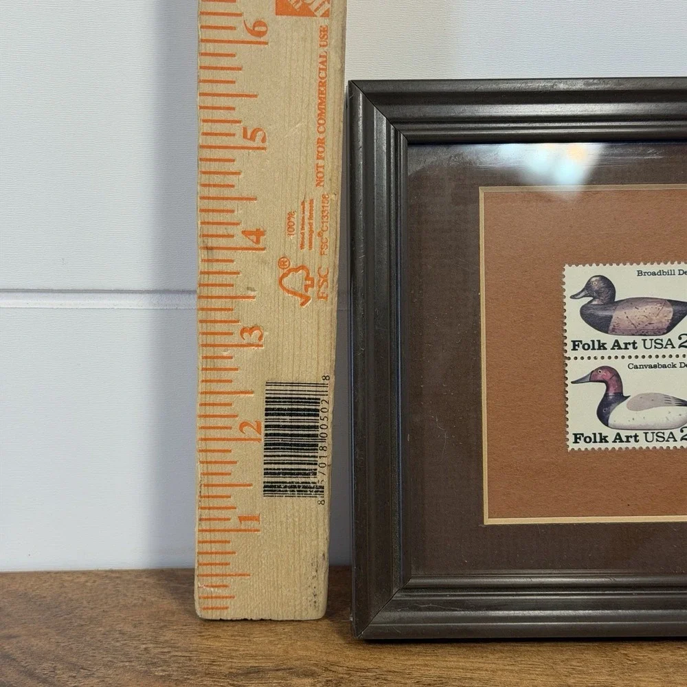 Framed Vintage 1985 Folk Art USA 22¢ Duck Decoy Stamps Block of 4 Rustic Decor